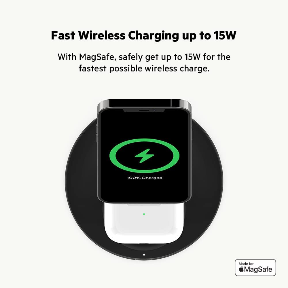 Belkin MagSafe 2-in-1 Wireless Charging Stand for Apple iPhone 13, 14, 15, 16, & AirPods - Fast Charging Station for Multiple Devices - Black