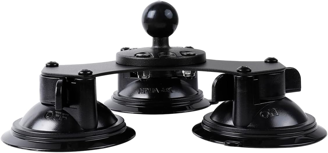Triple Suction Cup Car Base Mount with 25mm/1" Ball for Ball Phone Mount, Compatible with RAM Mounts
