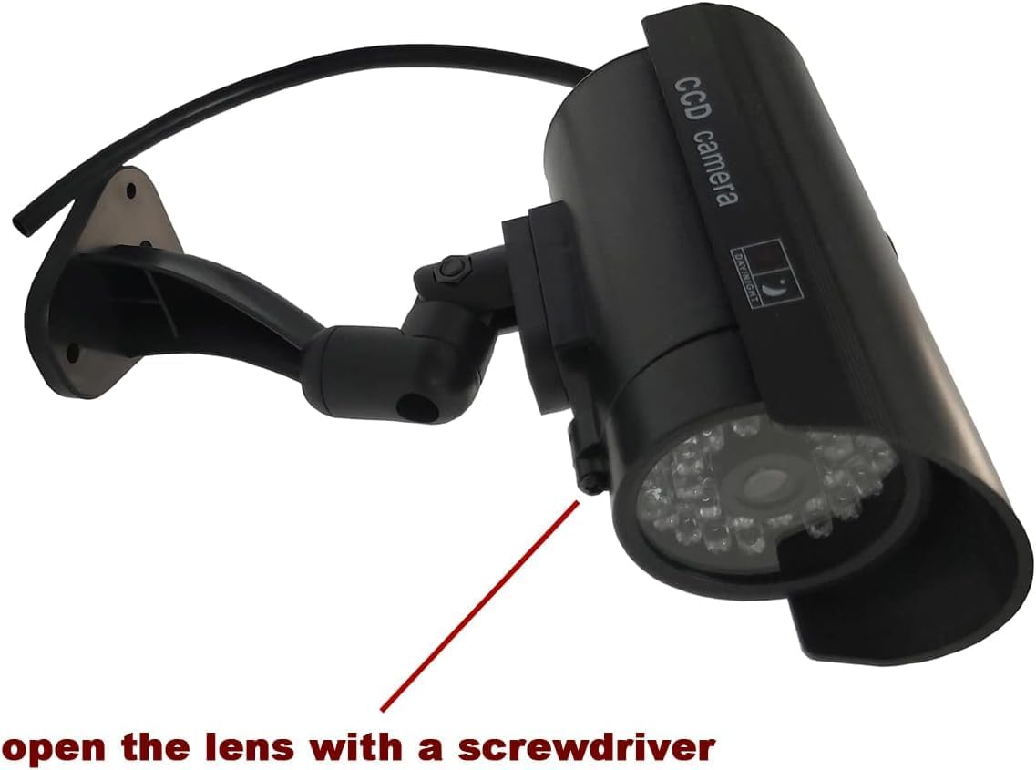 Dummy Security Camera Bullet Fake CCTV System, 4 Pack Indoor Outdoor with Realistic Flashing Lights and Warning Stickers