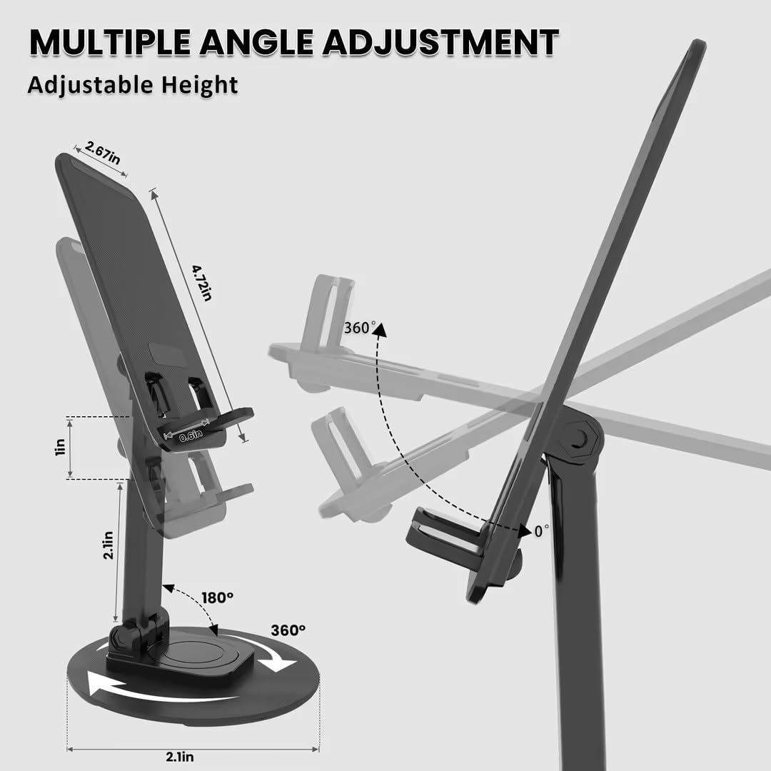 [2PCS] Adjustable Phone Stand, 360° Rotation Fully Foldable Desktop Dock Compatible with iPhone 15/14/13 Pro Max