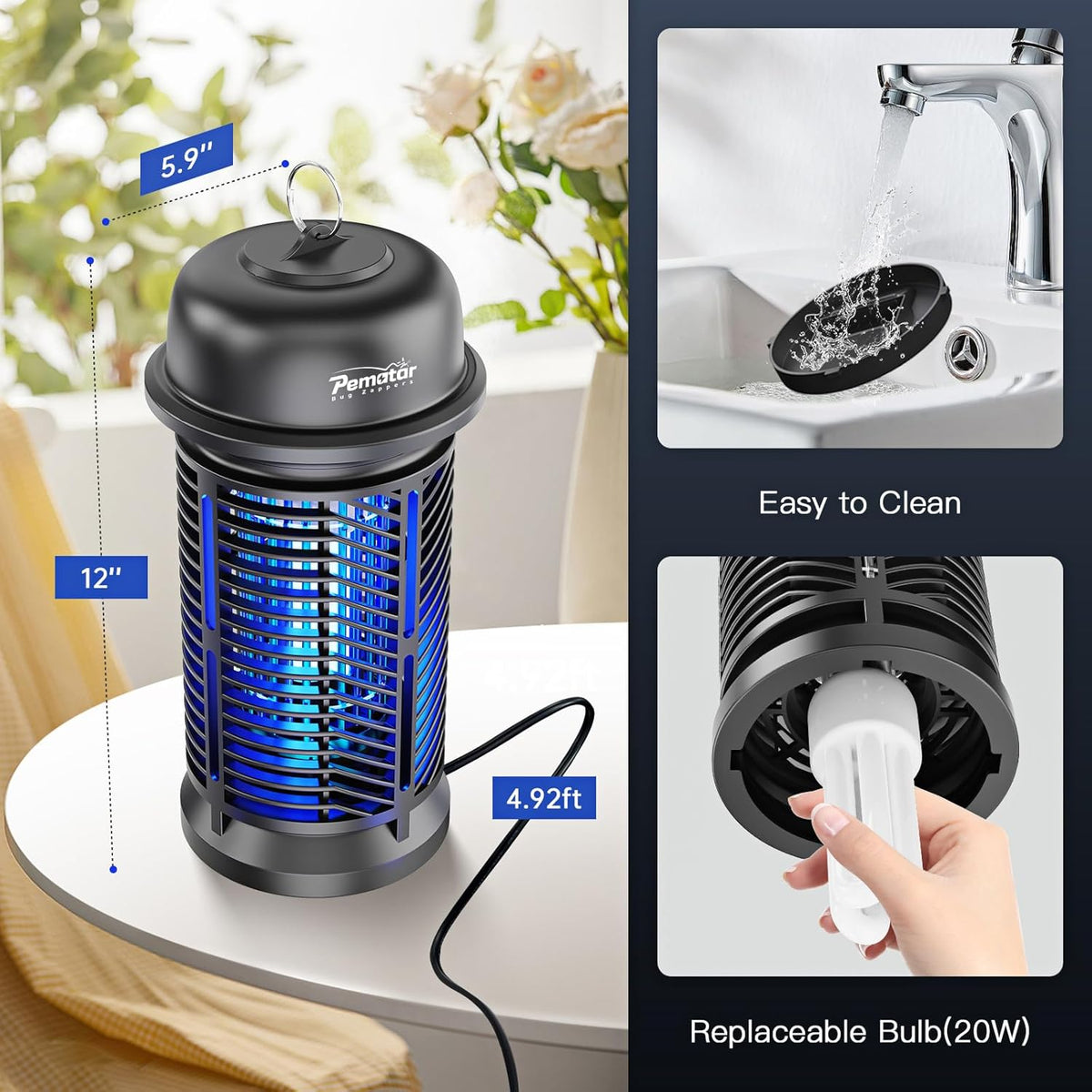 Bug Zapper Outdoor Electric, 4200V/20W High Power Voltage Mosquito Zapper, IPX4 Waterproof Fly Traps, Fly Zapper for Camping, Backyard, Patio and Garden