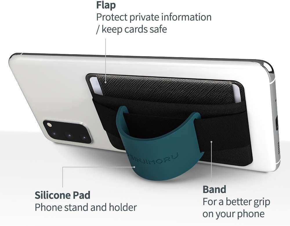 Sinjimoru Phone Grip Card Holder with Kickstand, Secure Stick on Wallet for iPhone - Sinji Pouch B-Grip