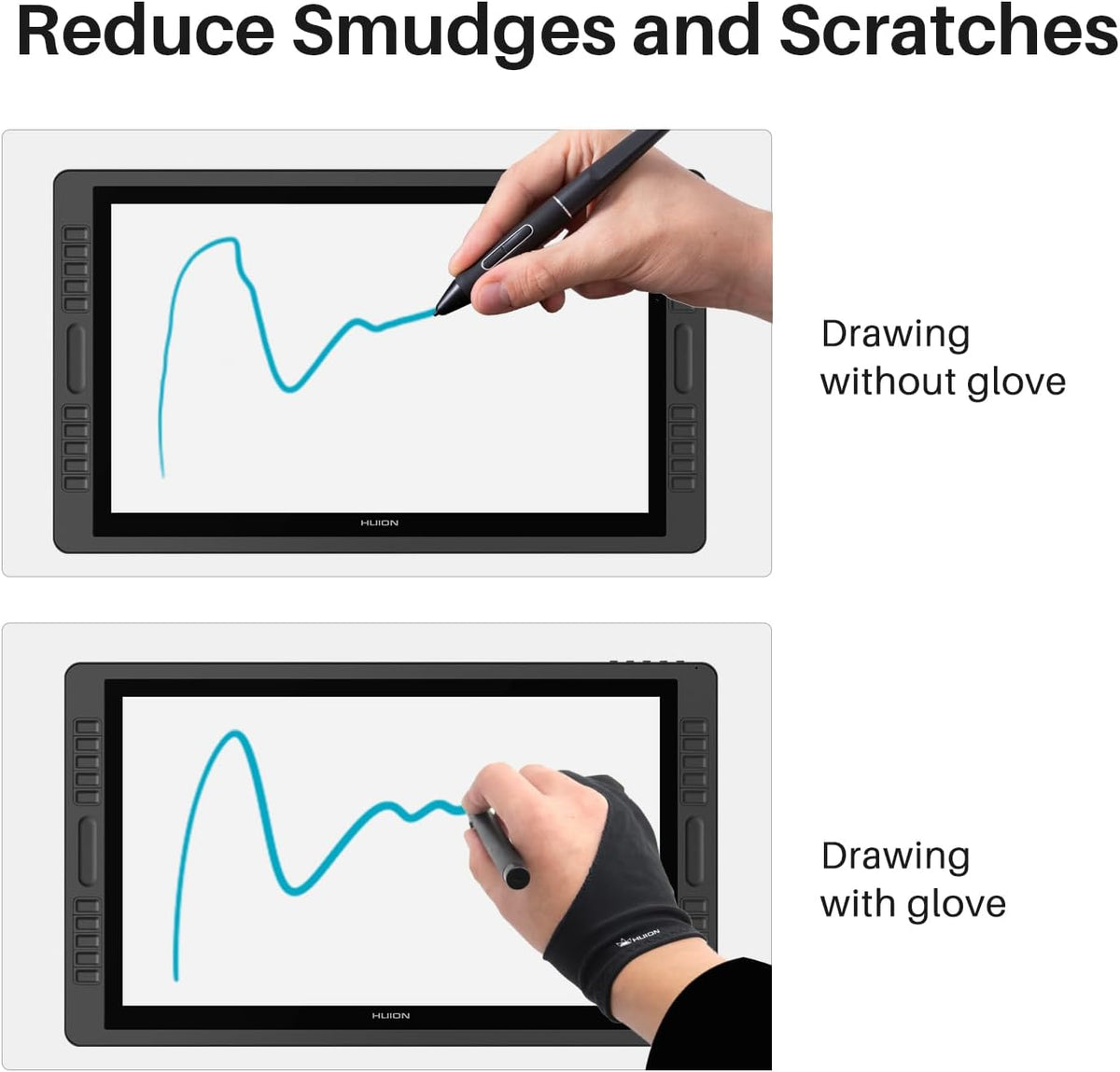 HUION Palm Rejection Artist Glove Two-Finger Glove for Graphic Drawing Tablet iPad Monitor Painting, Paper Sketching, Good for Left and Right Hand