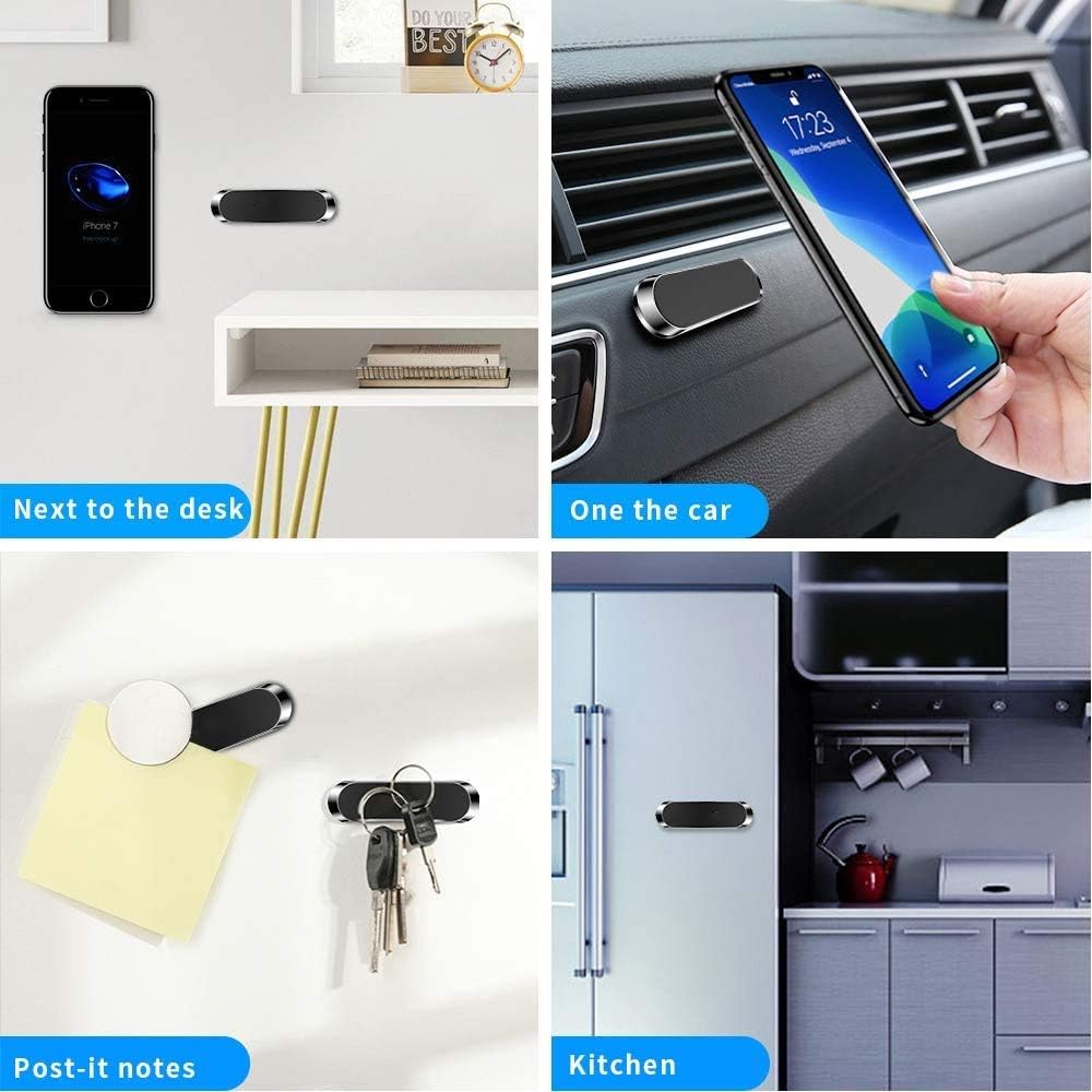 SALEX Flat Magnetic Phone Mounts 2 Pack, Black & Silver Cell Phone Holder for Car Dashboard and Wall Mount