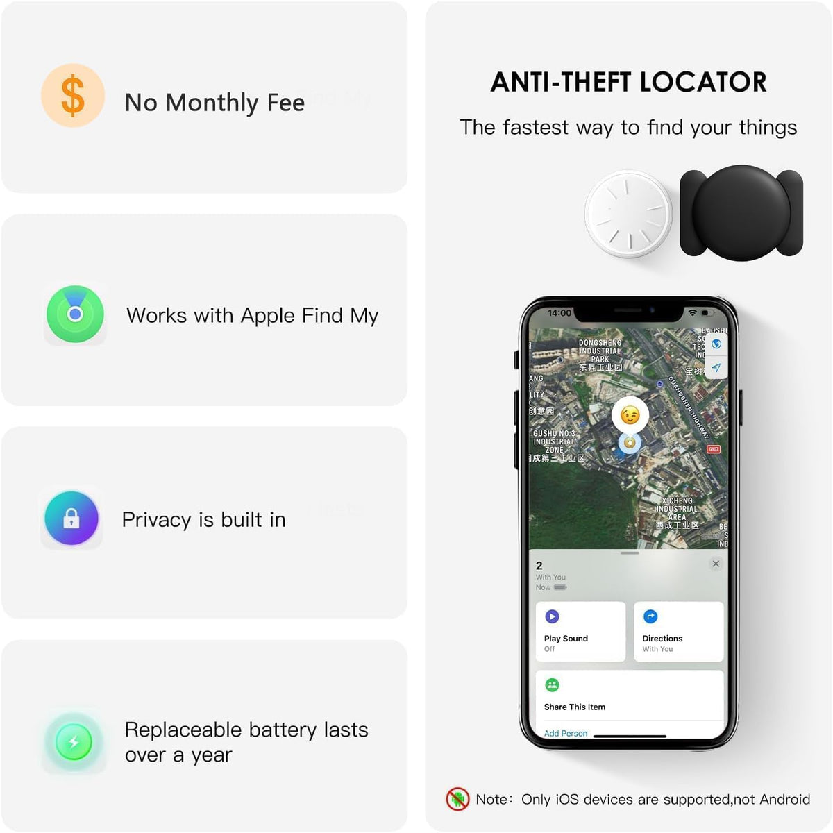 HONGTOP H 1PCS GPS Tracker for Vehicles, Real Time Tracker Device for Vehicles, Work with Find My (iOS Only), MINI