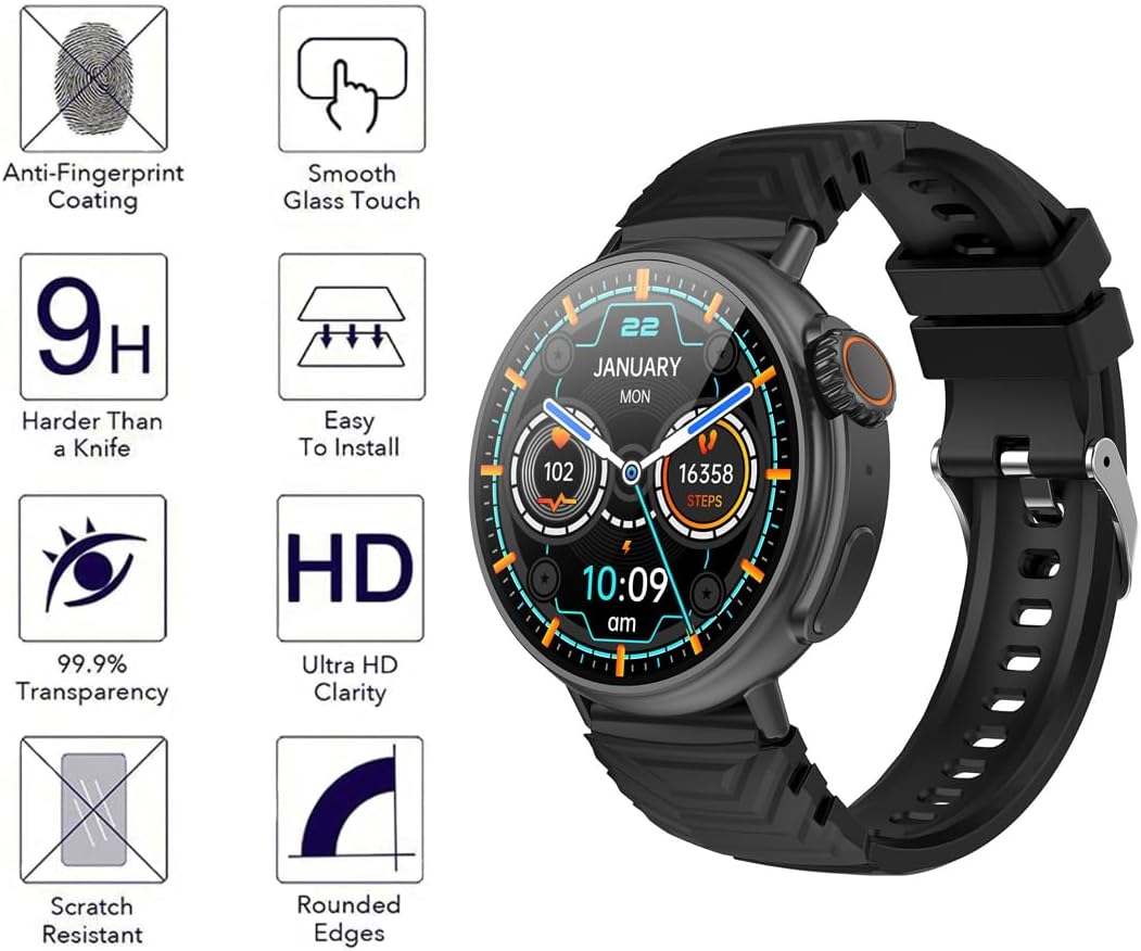 3 Pack Screen Protector Tempered Glass Compatible with MISIRUN GT88 1.52 inch Smart Watch, Anti-Scratch Foils