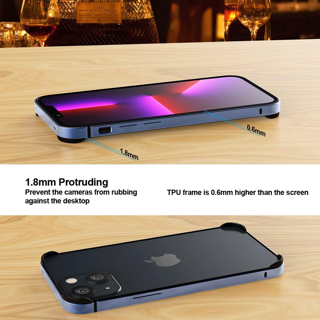 Slim Metal Bumper Case for iPhone 14/13/13 Pro, Metal Bumper Cover with Soft TPU Inner [No Signal Interference][Support