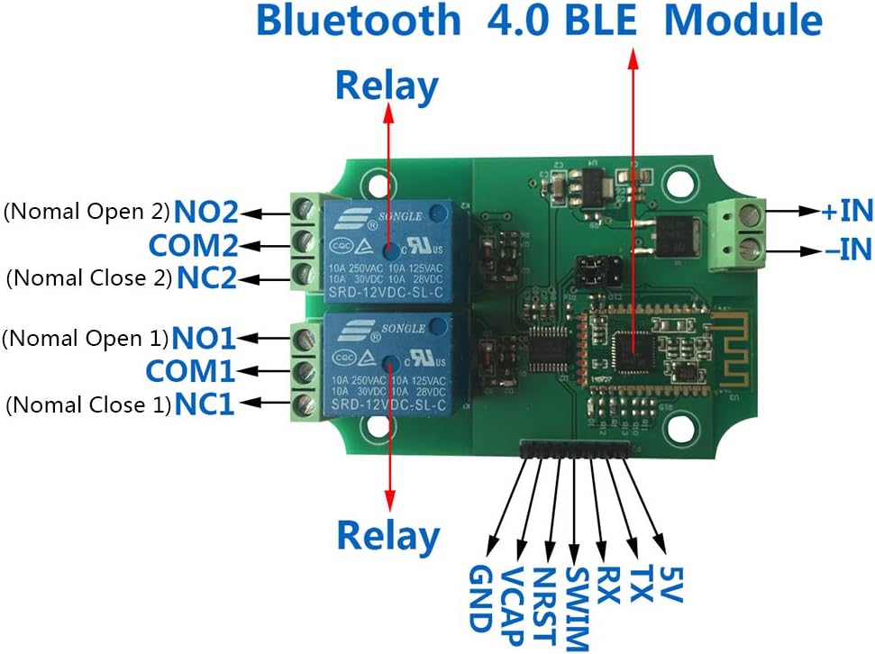 DSD TECH 2 Channel Bluetooth 4.0 BLE Relay Module for iPhone and Android (12V)