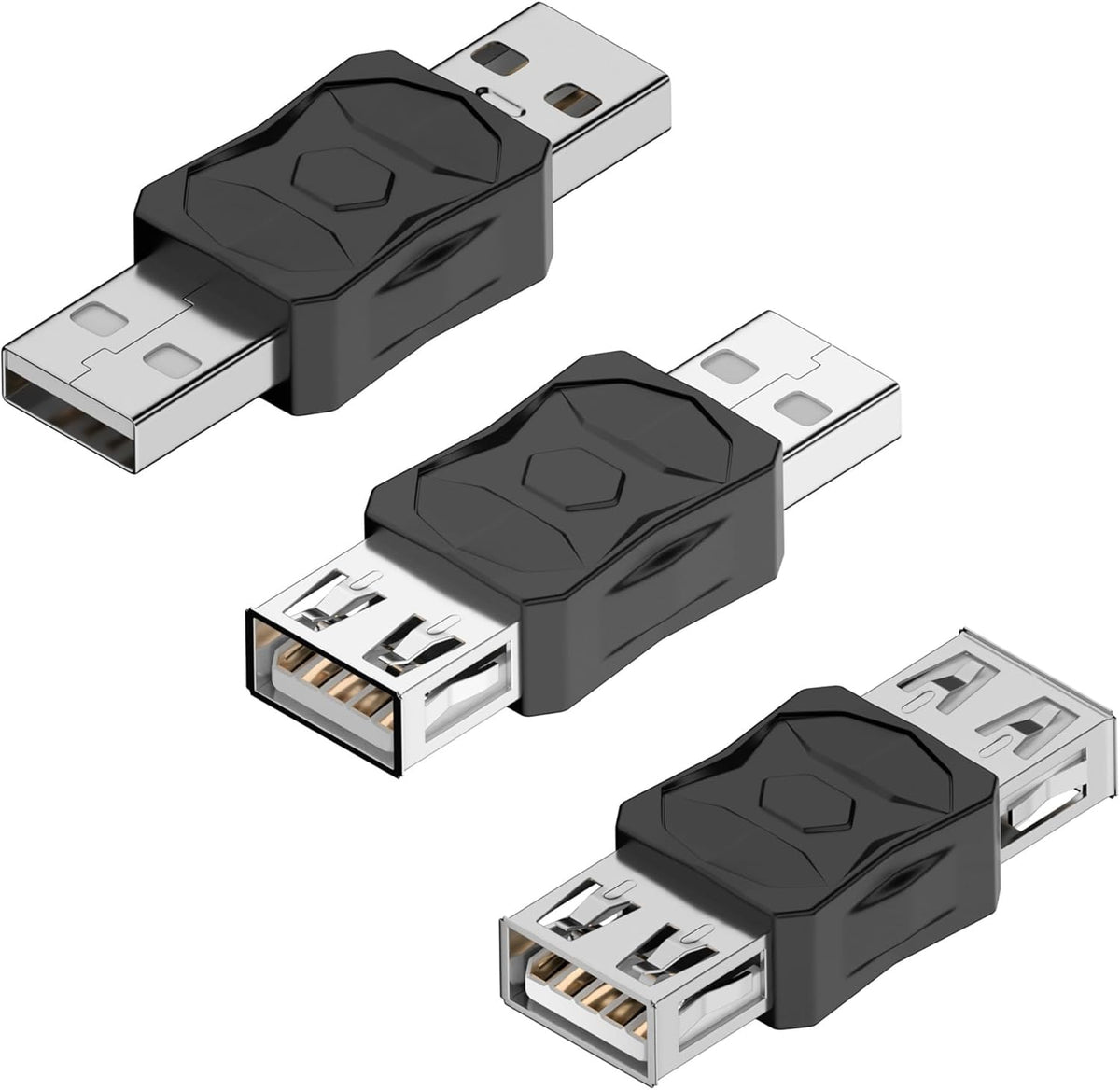 GELRHONR USB to USB Adapter, USB 2.0 Type A Male to Female Extender Connector, 3PCS for Printer, Keyboard, Mouse
