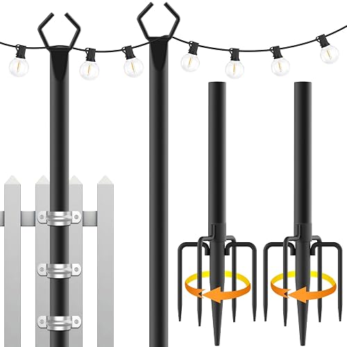 Mutovlin 2 Pack String Light Poles,10 Ft Light Poles for Outside String Lights,Outdoor Lights Pole with Fork,Metal Poles Stand for Patio Deck Backyard