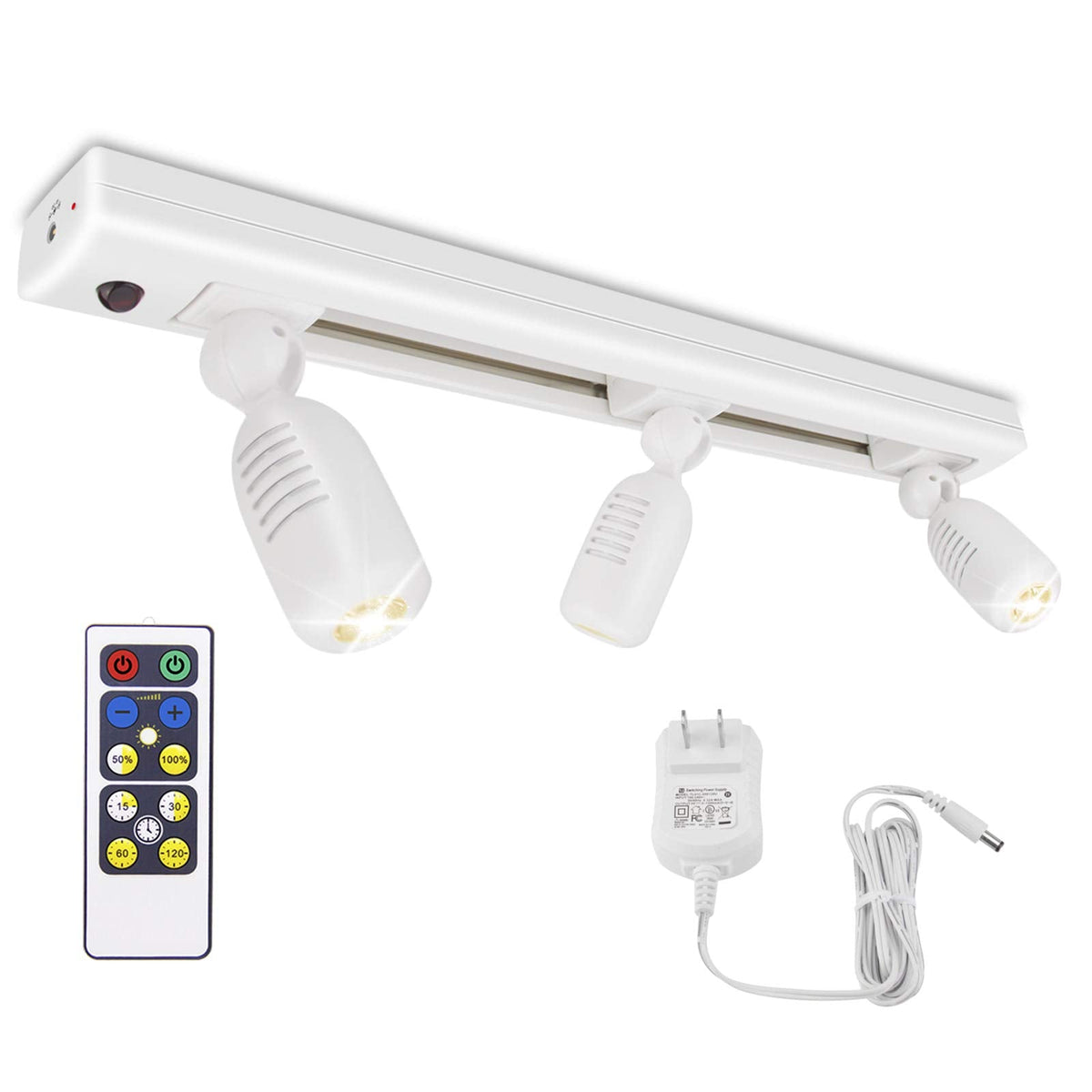 HONWELL Track Lighting LED Spotlights with 3 Rotatable Lights Heads, Under Cabinet Counter Lighting Plug in Accent Lights Remote Controlled Ceiling