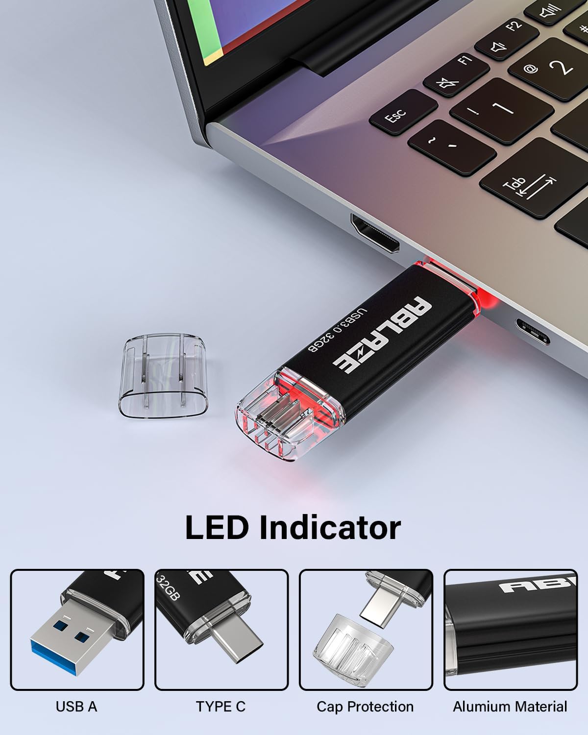 ABLAZE Type C Flash Drive 32GB 5 Pack, Dual USB 3.0+USB C Flash Drive Compatible with iPhone 16/15, Android Smartphone, Computer,Tablet Mac Laptop (5 Pack)