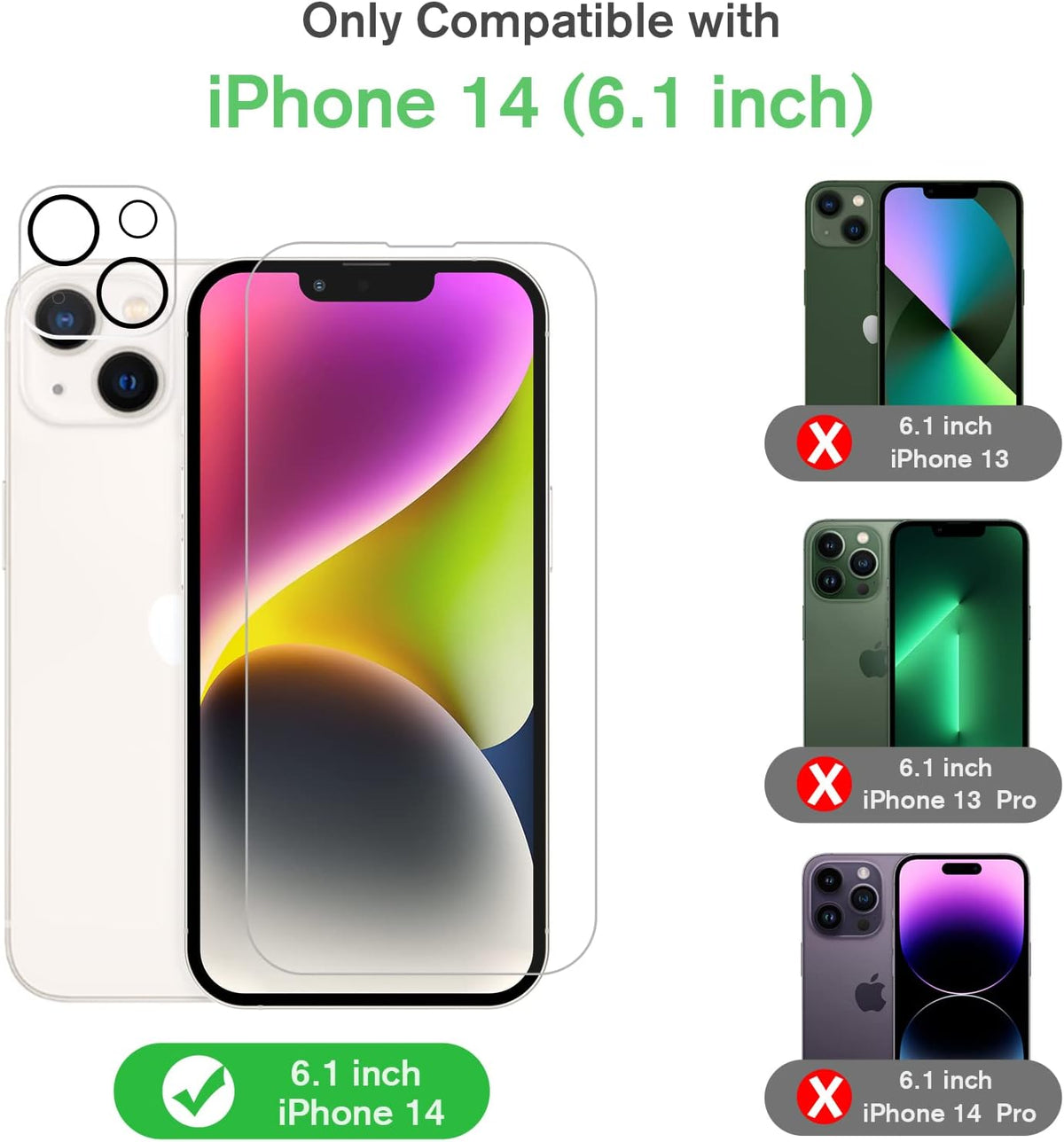 [2+2 Pack] Tempered Glass Screen Protector for iPhone 14 (6.1 inch, 2022) with 9H Hardness, Camera Lens Protector