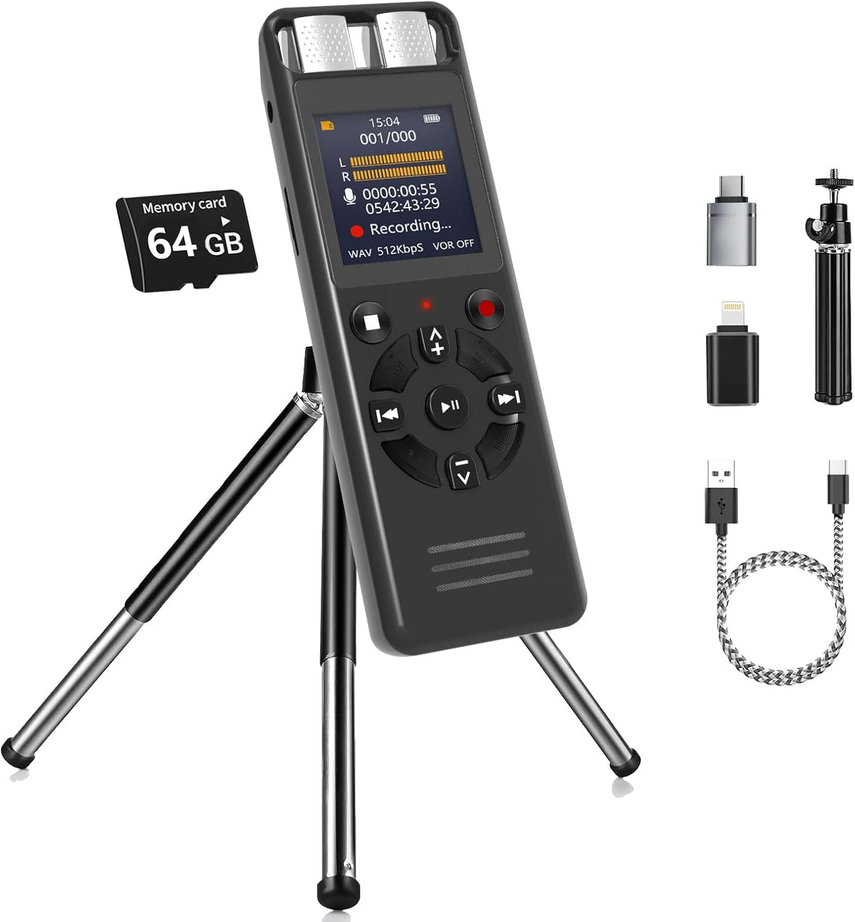 Aiworth 64GB OTG,4640 Playback,MP3 Digital Voice Activated Recorder for Lectures&Meetings,Phone Connected via Hours