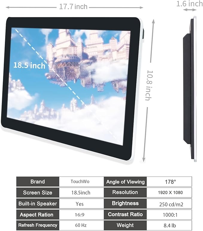 18.5 inch Android 11 Touchscreen Monitor Tablet 16:9 FHD 1080P WiFi &amp BT Built-in Speakers RK3568 2GB RAM &amp 32GB ROM Smart Board for Classroom Meeting &amp Game