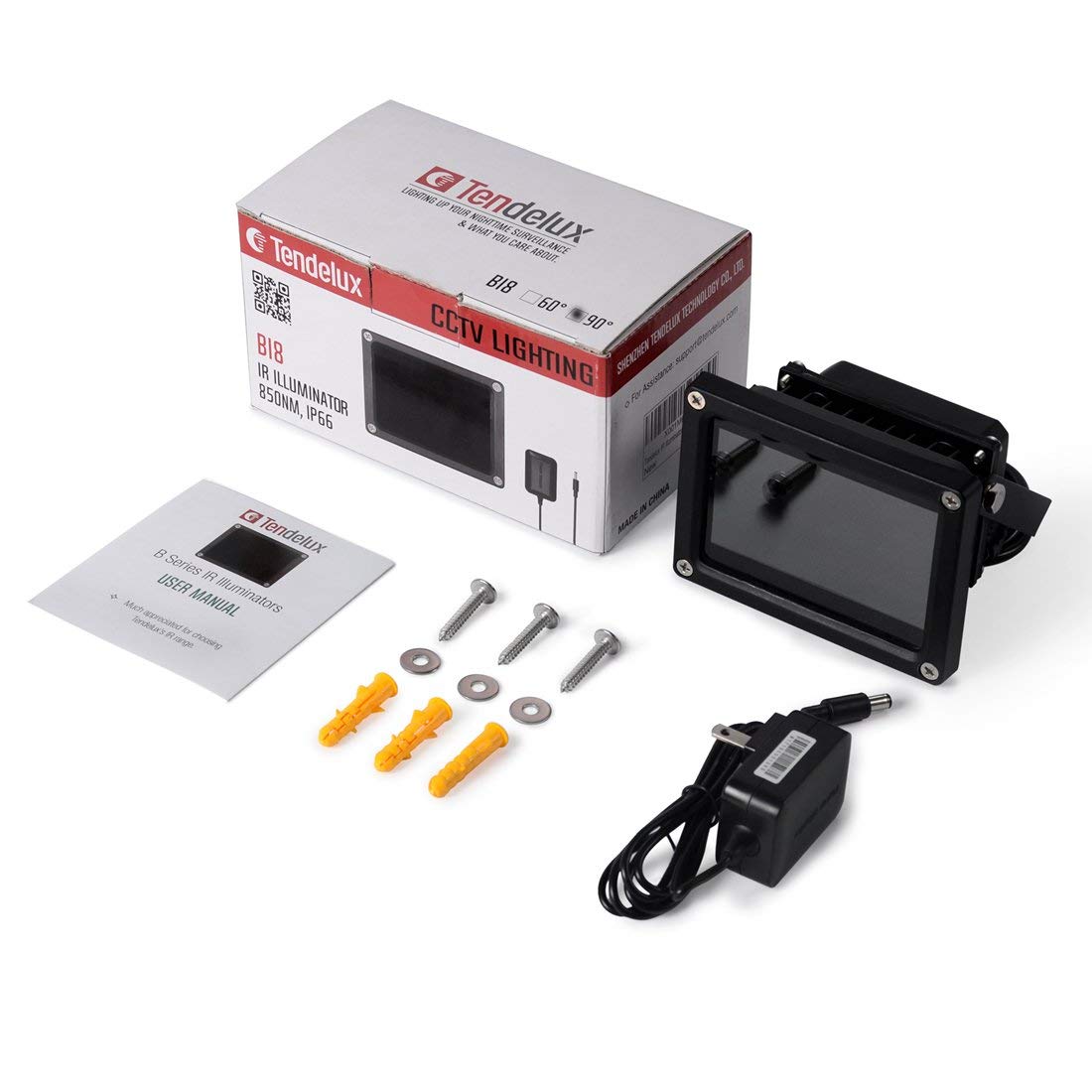Tendelux 120ft IR Illuminator | BI8 Compact and Powerful 90° Infrared Light for CCTV Security Camera (w/Power Adapter)