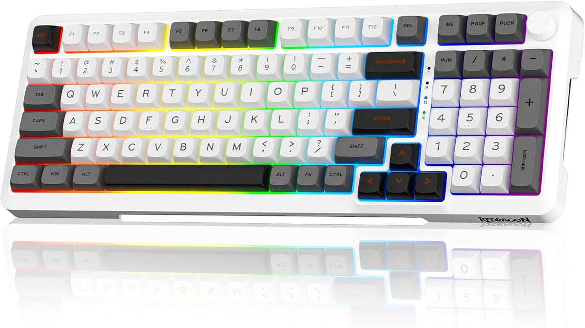 Redragon Wireless Mechanical Keyboard, 3 Mode Gasket Mounted RGB Gaming Keyboard with Volume Knob, Pre-Lubed Linear Switches, MDA-Profile, 98 Keys Hot Swappable Creamy Keyboard for Pc/Tablet/Xbox Blue