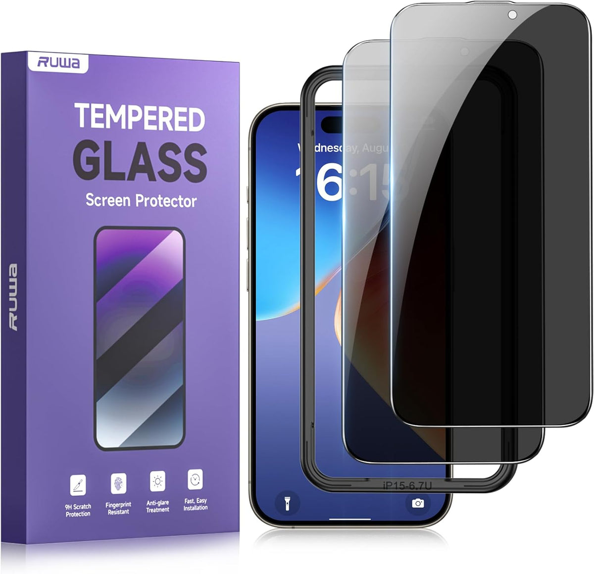 iPhone 15 Pro Max Privacy Screen Protector [6.7 Inch][2-Pack] - Tempered Glass, Anti-Scratch, Anti-Peep, Full Coverage,