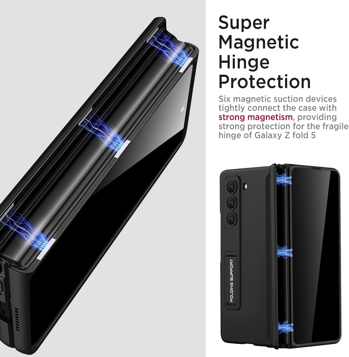 Miimall for Samsung Galaxy Z Fold 5 Case with Privacy Screen Protector, Built-in Convenient Adjustable Kickstand & Magnetic Hinge Protection All-Inclusive Protective Case for Galaxy Z Fold 5 5G Black