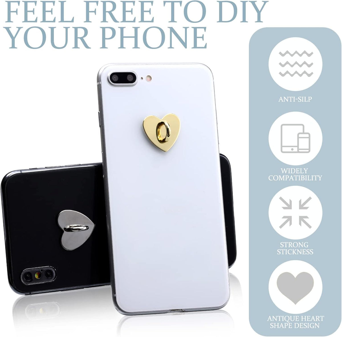 12 Pcs Cell Phone Charm Hook Rings, Adhesive Finger Grip Loop Stand for Cell Phone Tablet DIY Accessories