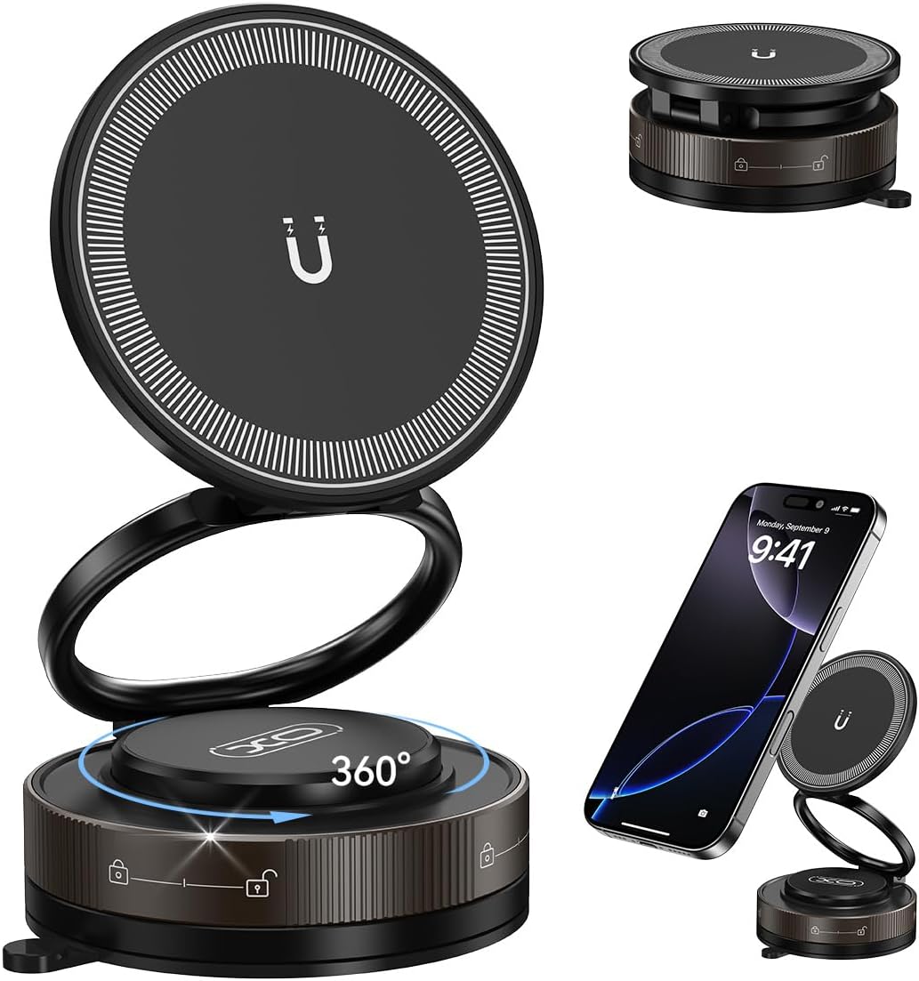 Nano Gel Car Phone Holder, 360°Rotation Adjustable Magnetic Cellphone Mount Foldable Car Phone Stand Strong Suction Phone Holders for Car/Makeup/Gym/Mirror,Fit for All Magsafe Smartphones