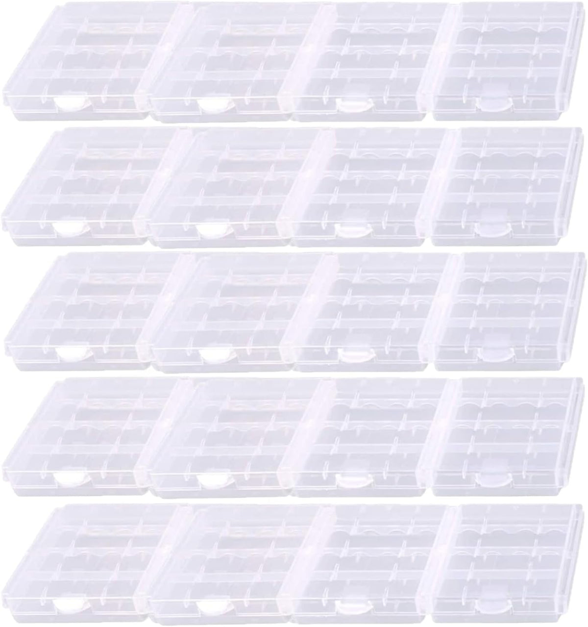 Battery Organizers for AA/AAA, Compact Portable Storage Cases, Insulative Plastic Clear Battery Holders (20 PCS)