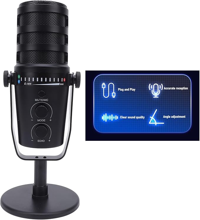 Zopsc Professional Dynamic Microphone USB XLR Mic with Multi Function Knob Adjustable Metal Bracket for Live Recording Gaming Karaoke