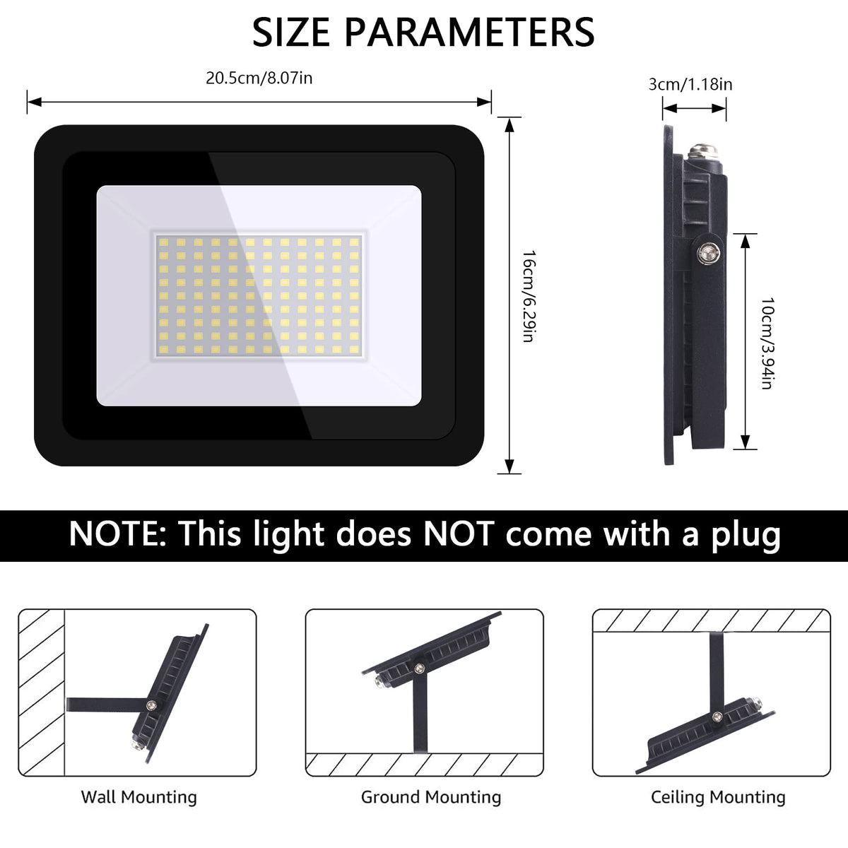 MIHEAL 2 Pack 100W LED Flood Light, Cool White, IP68 Waterproof Super Bright Work Light, 110V, Outdoor Floodlight for Yard, Garden, Garage, Lawn