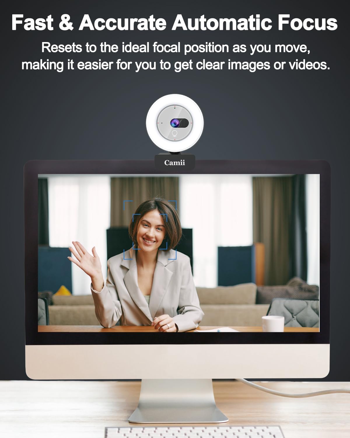2K Webcam with Light, HD Webcam for PC with Built-in Privacy Cover, Adjustable Brightness, Noise Reduction Mics, for Zoom Skype Teams Laptop and Google Meet