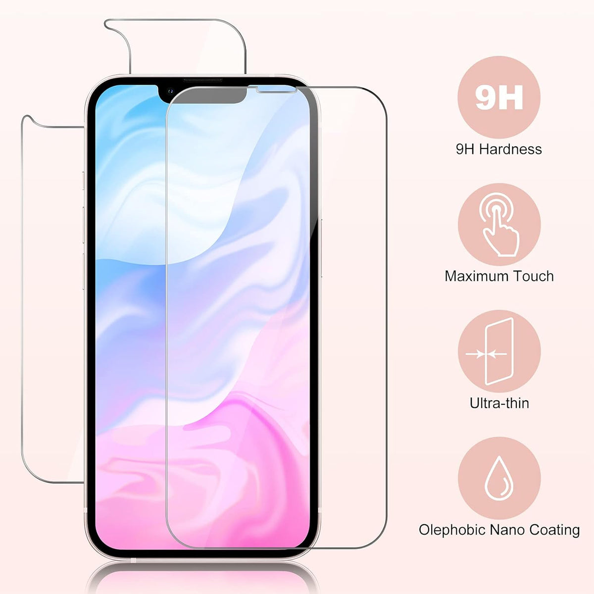 [3 Pack] Screen Protector for iPhone 13, Tempered Glass Front and Back Protector, iPhone 13 Camera Protector