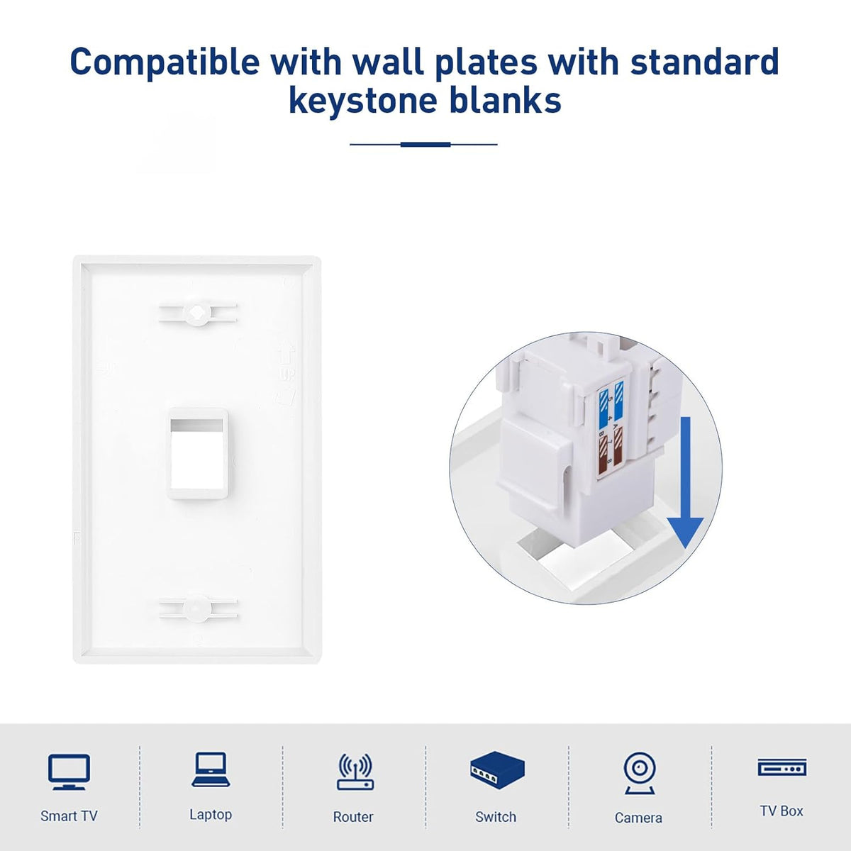 25-Pack 10Gbps Cat6 Keystone Jacks, RJ45 Keystone Jack, Ethernet Keystone Jack in White with Punch Down Tool and Punch Down Stand Tool