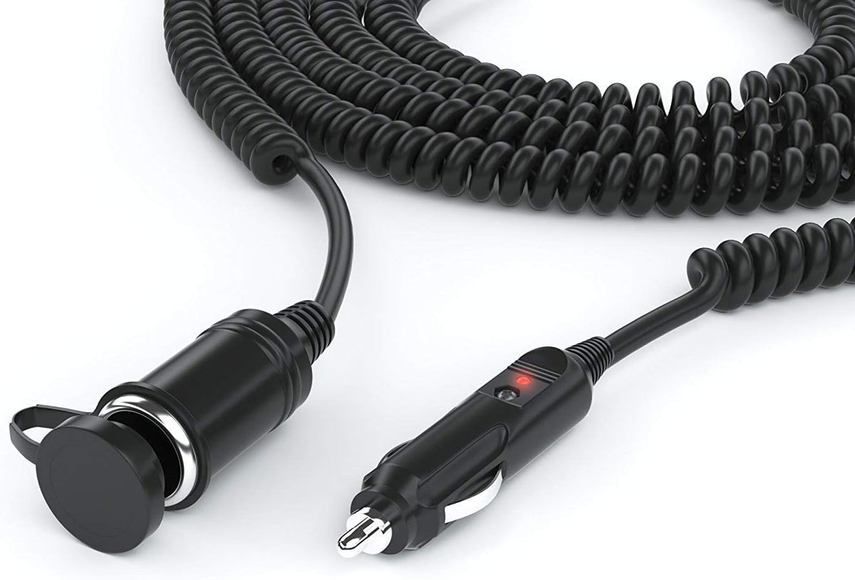 Cigarette Lighter Extension Cord 12V - Car Charger Socket Power Plug Cable 18AWG (12 Ft Uncoiled)