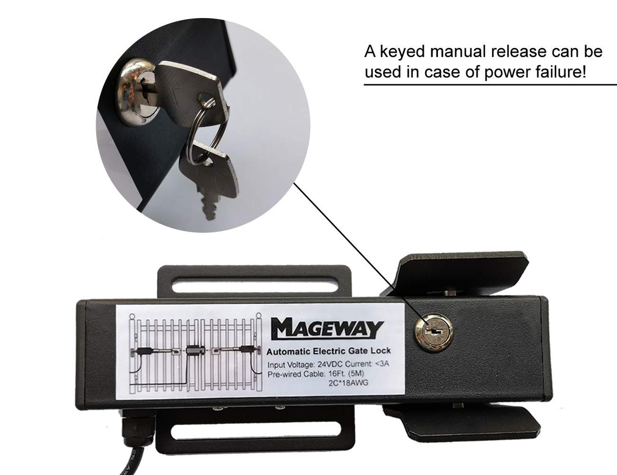 Mageway 24VDC Heavy Duty Automatic Electric Gate Lock for Swing Gate Opener Gate Operator Automatic Gate Openers, Fail Secure Waterproof Solenoid