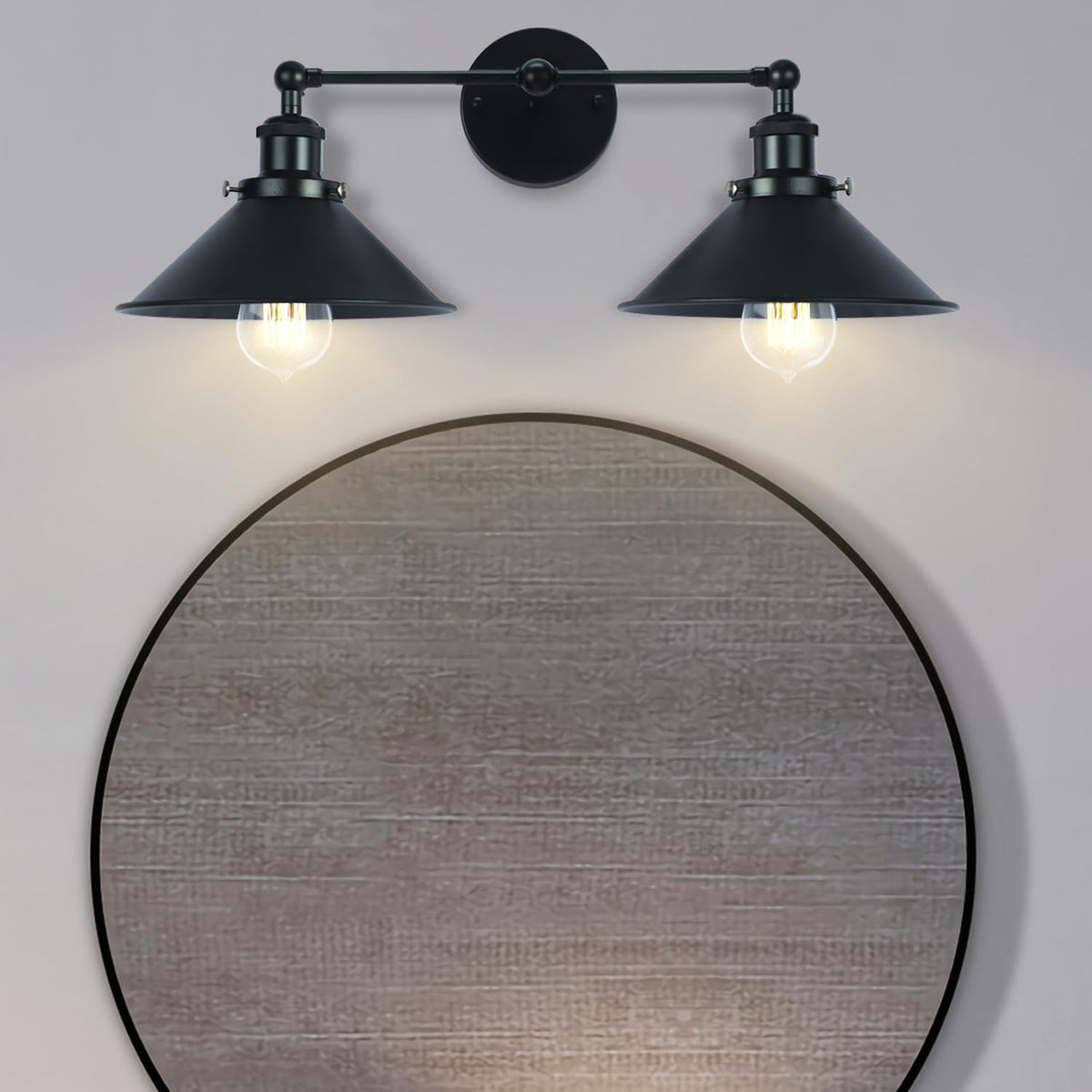 PUUPA 2 Lights Bathroom Vanity Light Fixture, Industrial Pipe Vintage Matte Black Metal Shade Farmhouse Wall Sconces Lighting