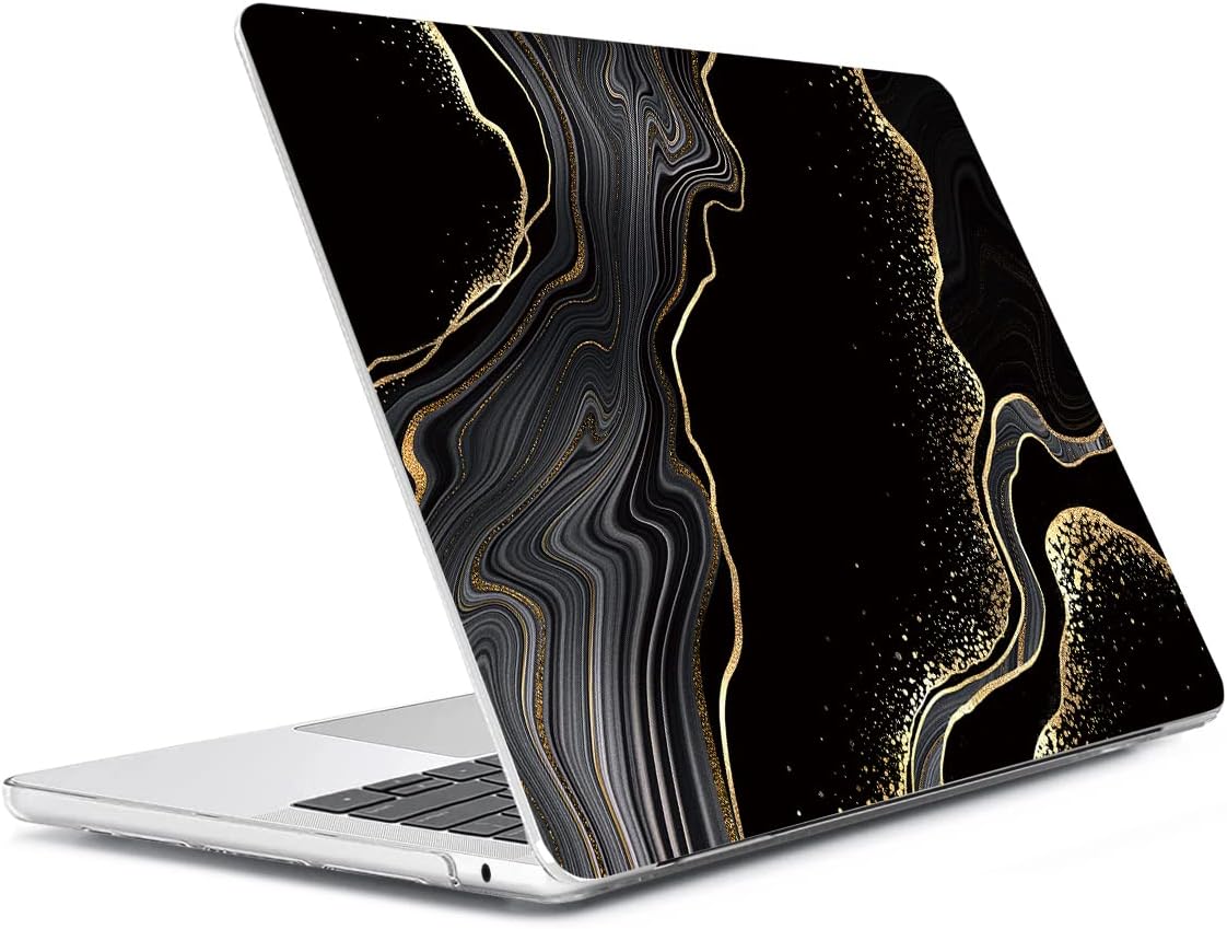 Compatible with MacBook Air 13 inch Case 2025 2024-2022 M4 A3240 M3 A3113 M2 A2681, Plastic Hard Shell&Keyboard Cover&Screen Film&Webcam Cover for MacBook Air 13.6 inch Case, Black Marble