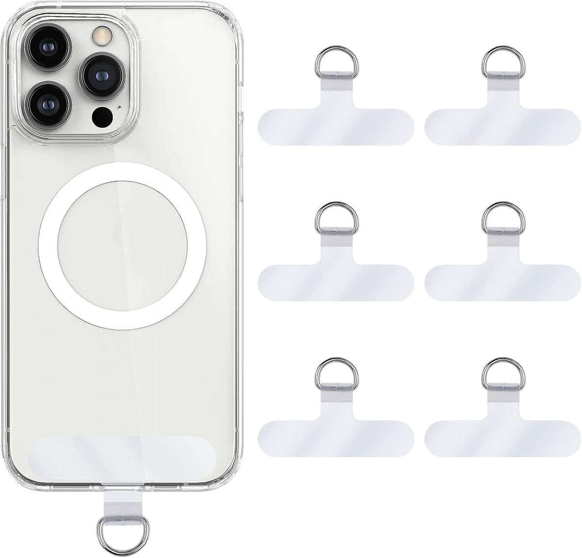 Phone Lanyard Patch Pad, 6Pcs Universal Phone Tether Tab Connector with Metal Ring for Cellphones Safety Drop