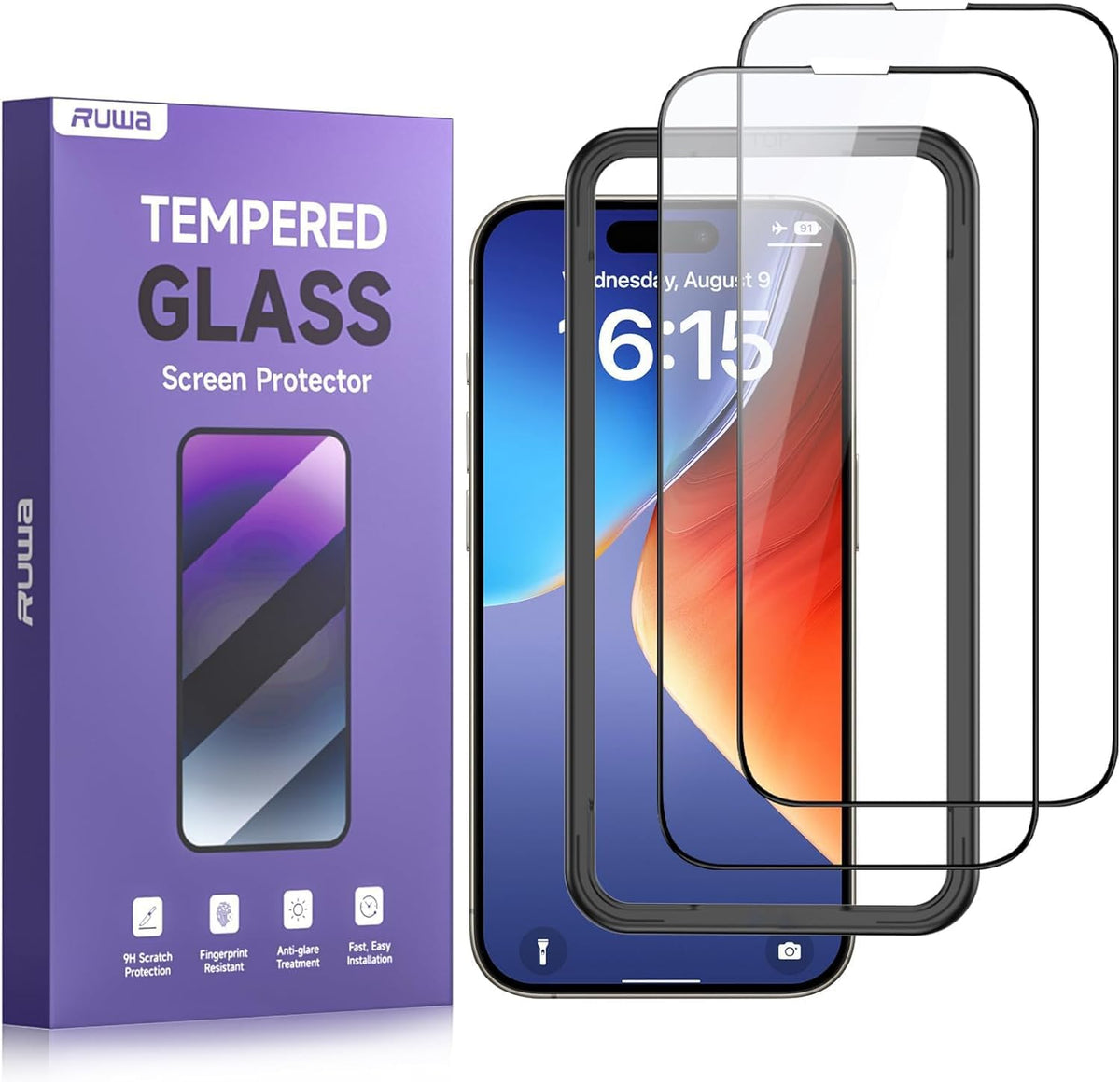 Screen Protector for iPhone 13, 13 Pro, 14 [6.1 Inch][2-Pack] Tempered Glass with Easy Installation Frame