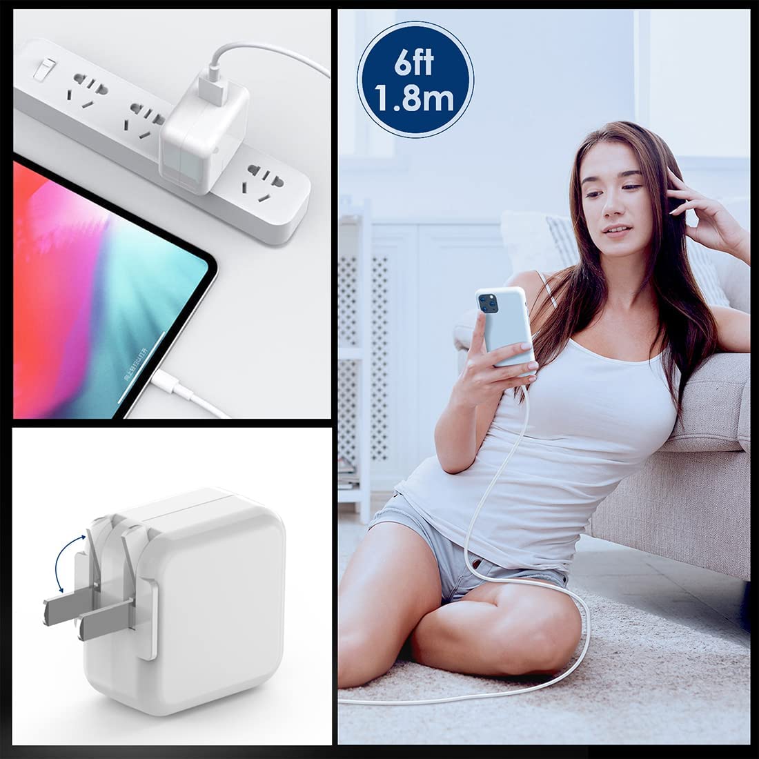 12W USB Power Adapter & 2Pack MFi Certified 6FT iPad Charging Cords for iPad 4-9, Mini 1-5, Air 1-3, iPhone.