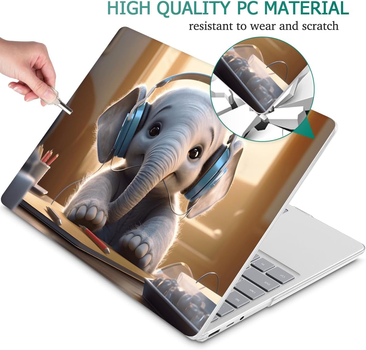 Tuiklol Case for 15 Inch Microsoft Surface Laptop 5/4/3 2022-2020, Model 1979/1953/1872/1873 Hard Shell Cover, Keyboard Cover+Screen Protector+Dust Plugs, Elephant