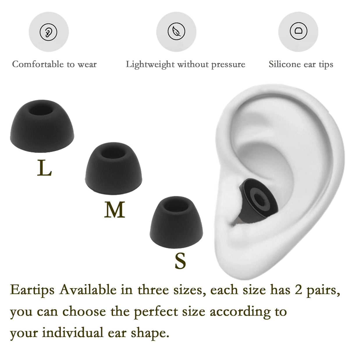 WKYMY Earbud Replacement Tips Compatible with Samsung Galaxy Buds 2 Pro - Silicone Ear Bud Rubber Tips - S/M/L (Black) 6 Pairs