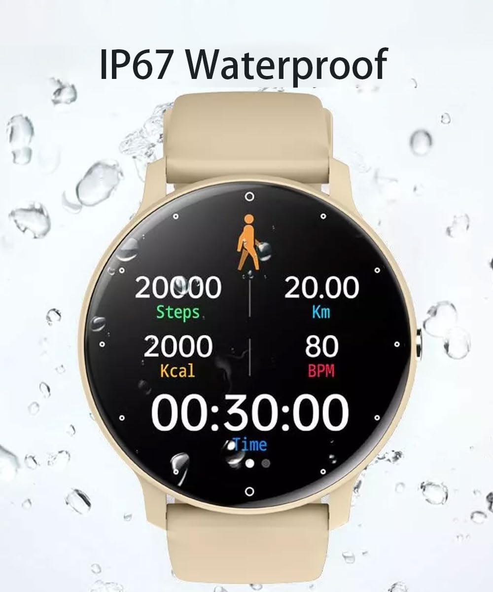 Smart Watch Men, Bluetooth Call, 1.32" HD Full Touch Screen, IP67 Waterproof, Yellow Stainless Steel Sport Watch