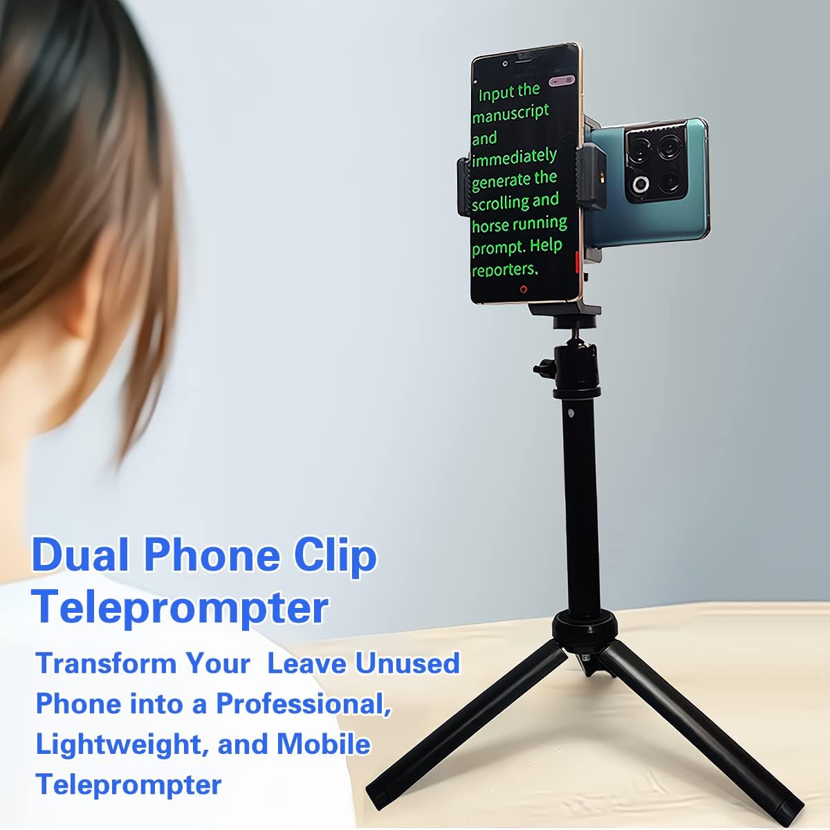 Neewer Teleprompter Kit for iPhone & Android, Double Phone Holder for Video Recording, Collapsing Design for Easy