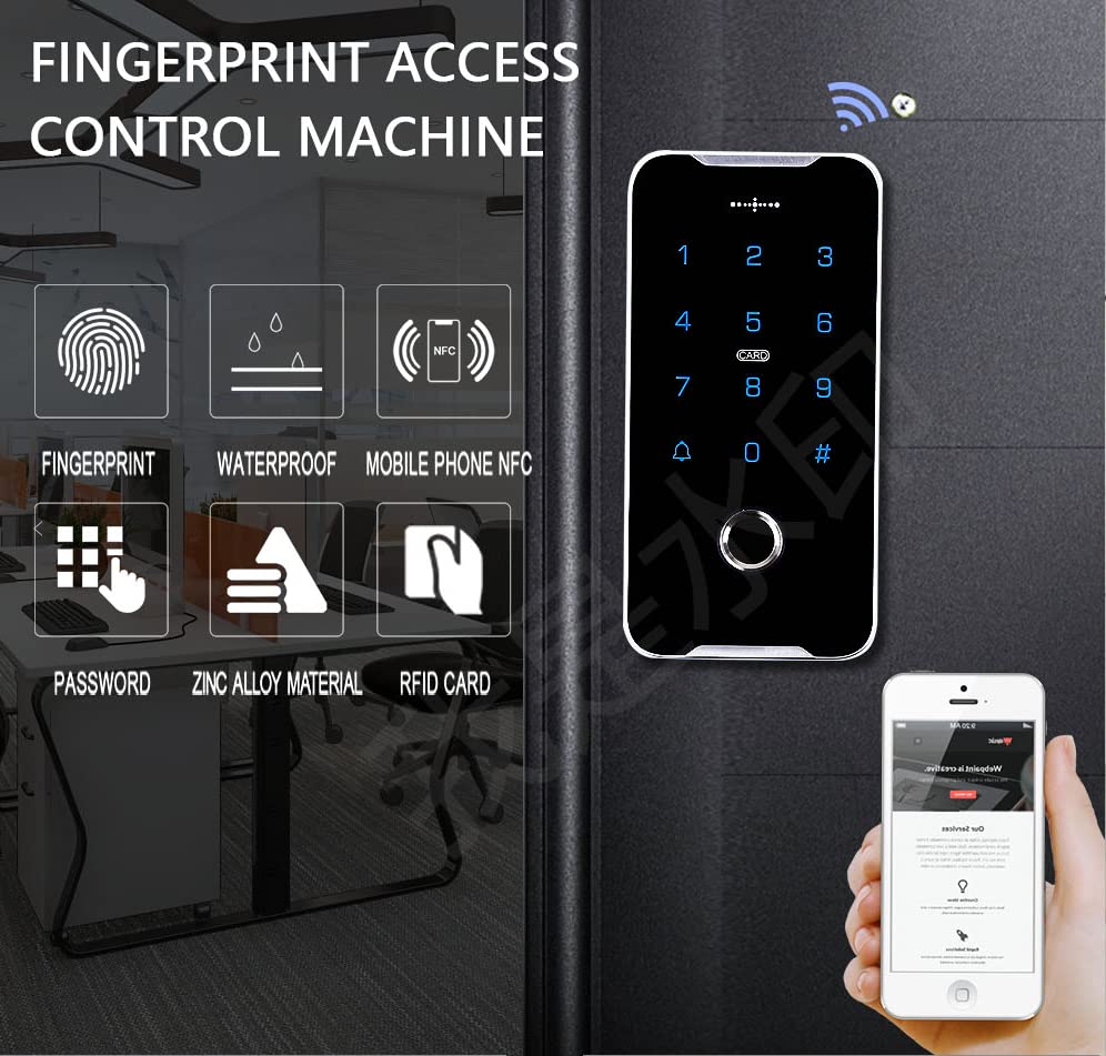 JASAG Fully Waterproof Fingerprints Access Control System Kit, Metal Shell RFID Keypad NFC Unlocking, with Upgraded 180KG (380lbs) Magnetic Lock