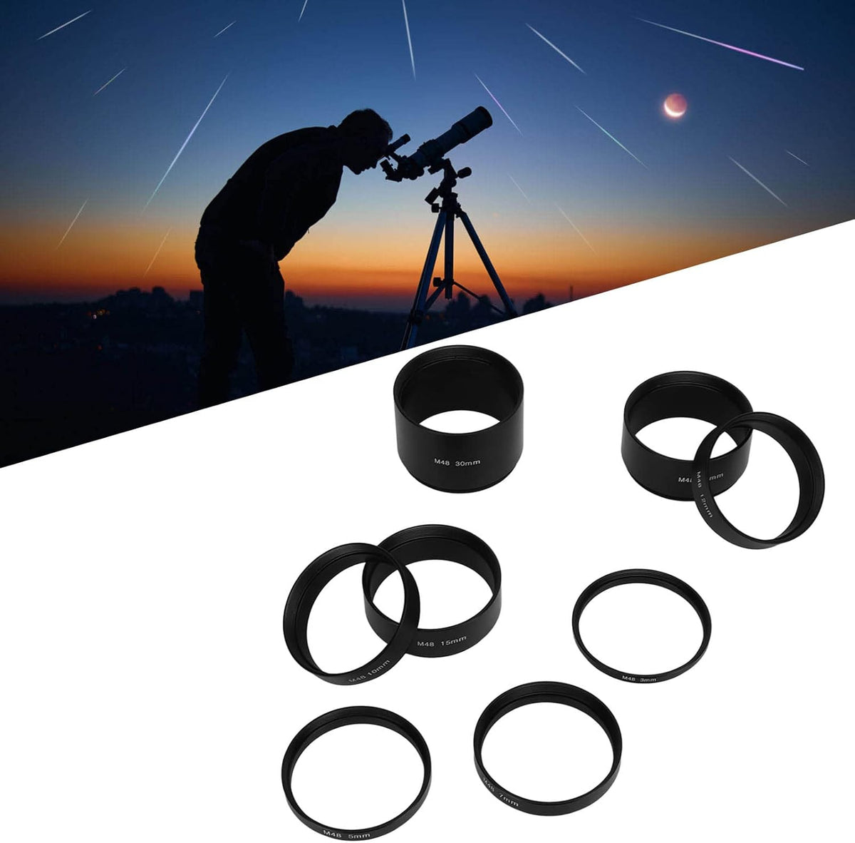Astronomical Extension Tube, 8Pcs M48 Focal Length Extension Tube Kit for Telescope, Cameras, Eyepieces