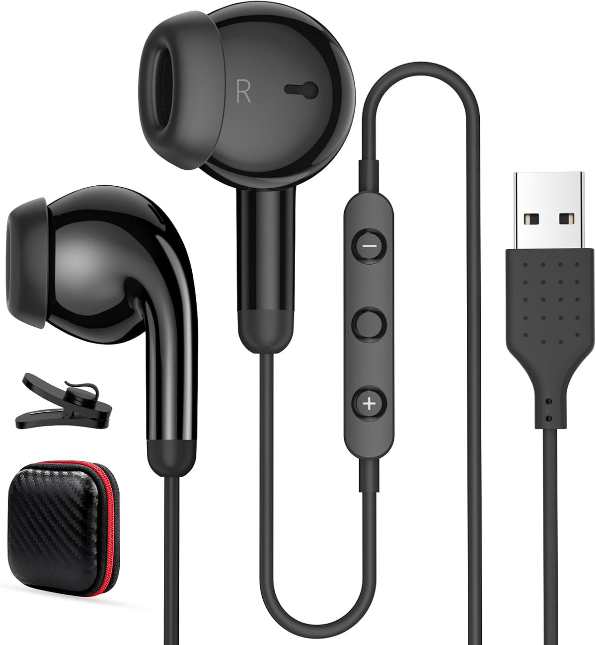 Headset USB Earbuds for PC,Headphones with Microphone for Computer,Wired USB with Mic Audio Control Noise Isolating