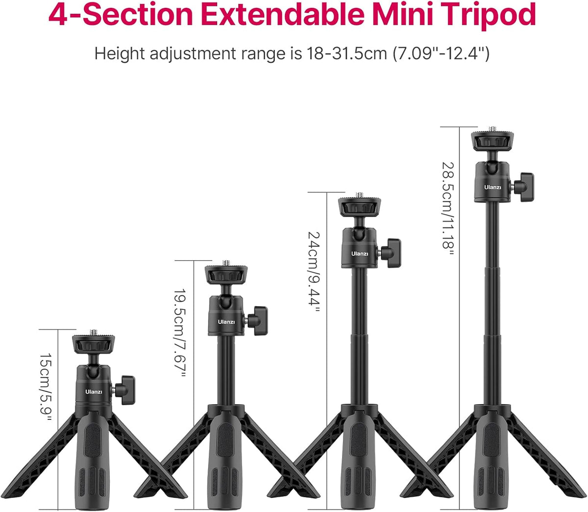 ULANZI M12 Extendable Selfie Stick for Gopro, Portable Vlog Tripod Stand with Phone Mount and Gopro Adapter