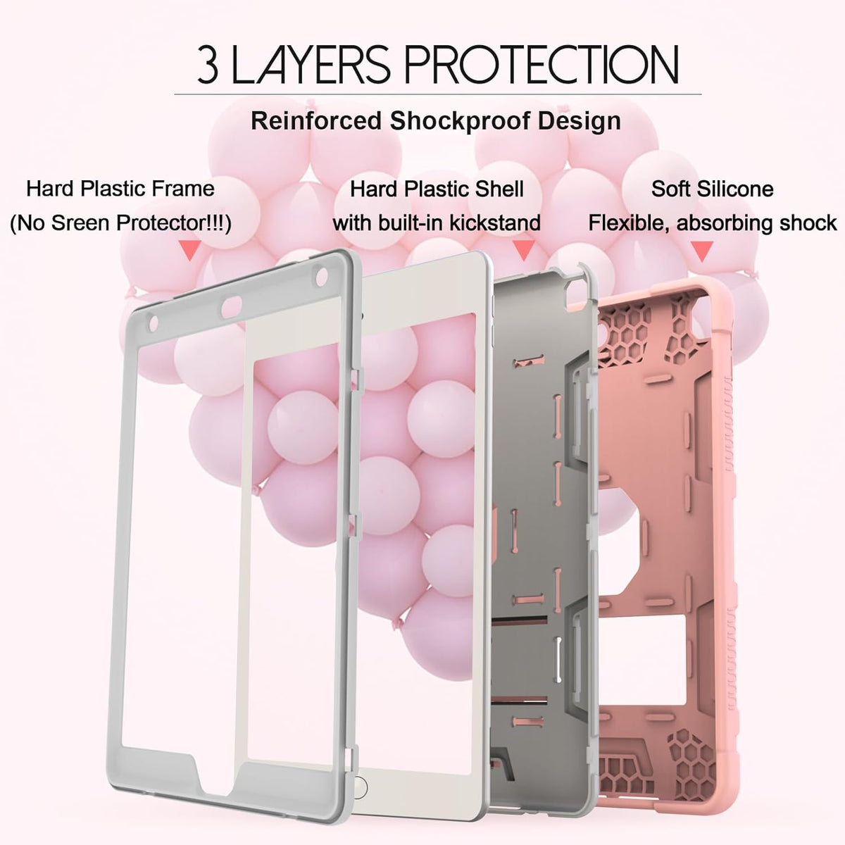 Rantice iPad 9th Generation Case, iPad 8th Generation Case, iPad 7th Generation Case, Hybrid Shockproof Rugged Drop Protection Cover with Kickstand for iPad 10.2'' (Rose Gold)