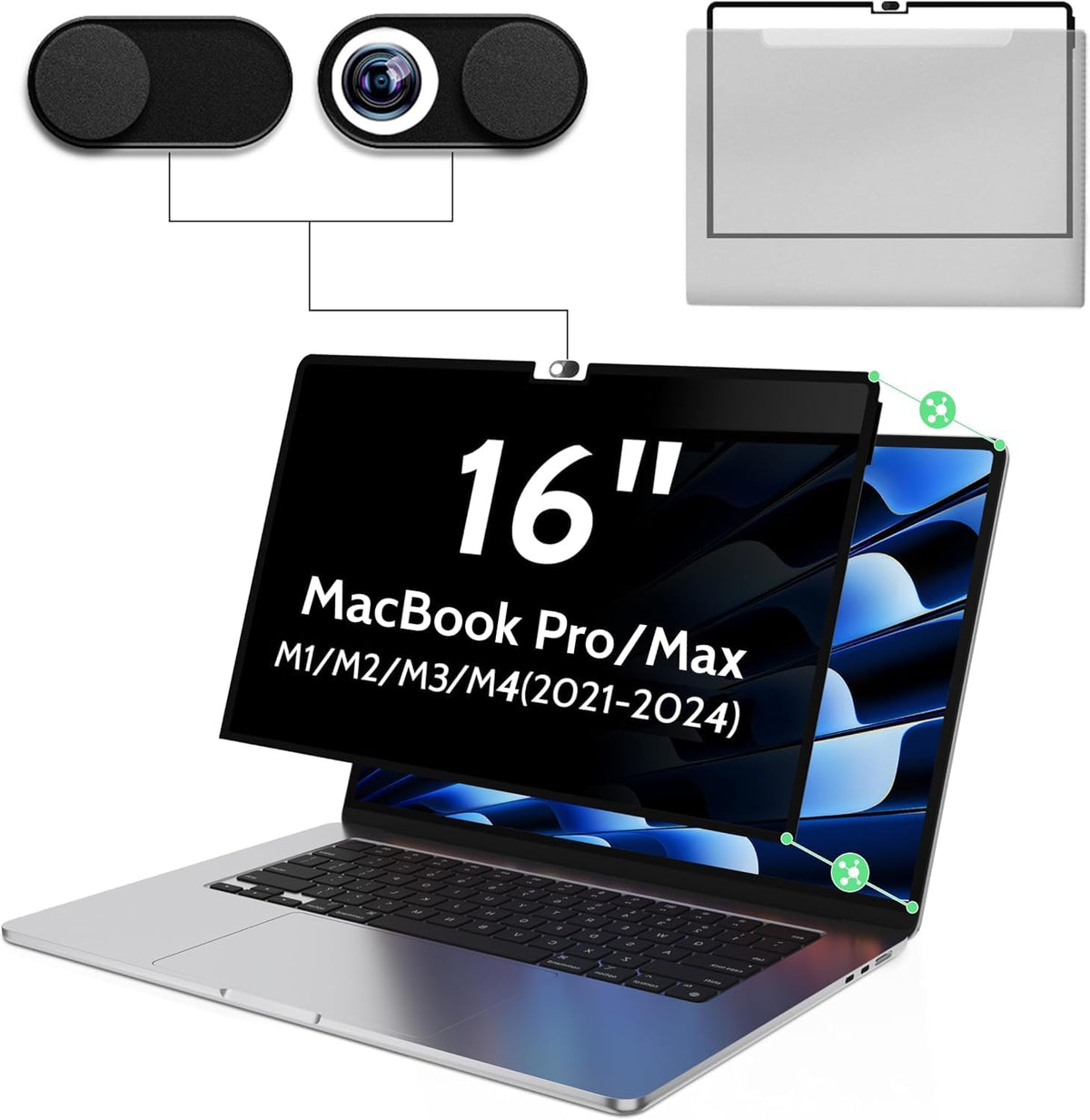 Privacy Screen for MacBook Pro 16 Inch(2024, 2023, 2022, 2021, M4-M1, Pro, Max), Anti Blue Light Glare Filter Removable Computer Protector, Bubble-Free Monitor Shield Laptop Film With Camera Cover