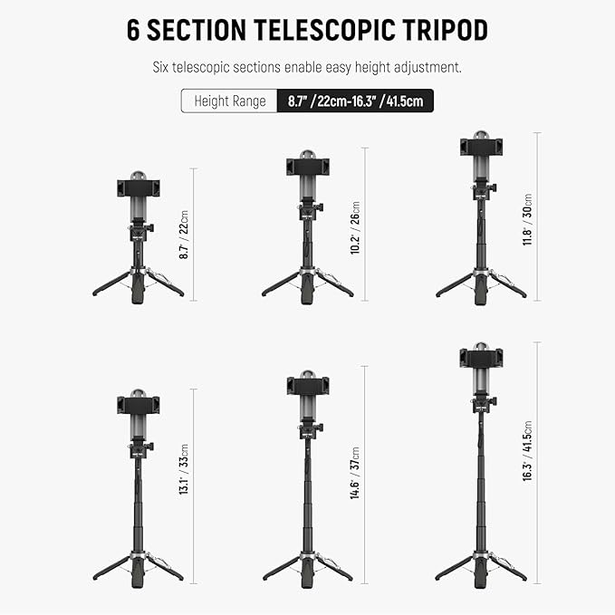 NEEWER Selfie Stick with Detachable Bluetooth Remote Shutter, Lightweight Foldable Travel Tripod for iPhone for YouTube/TikTok Vlogs Live Streaming Photography, Black, P15