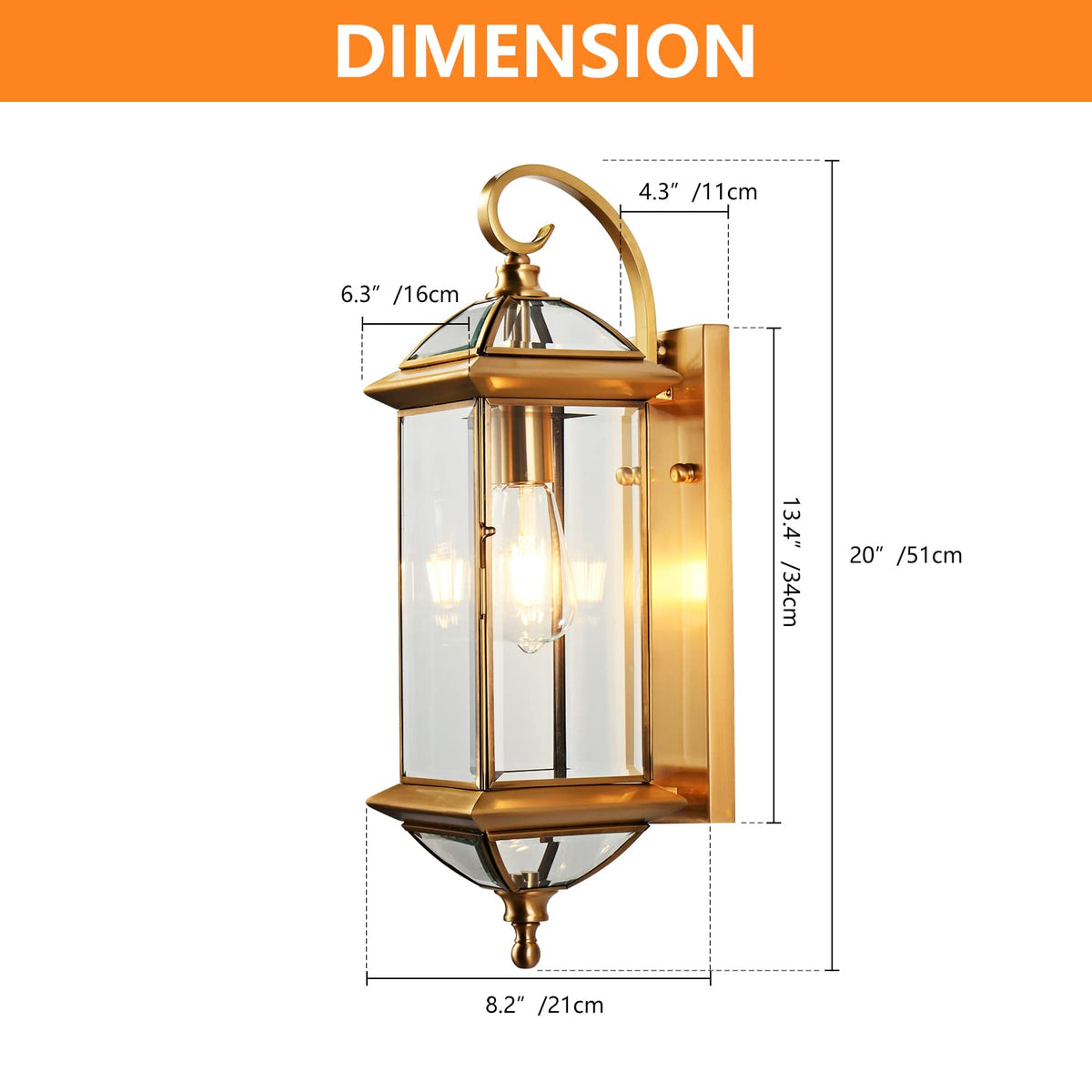 Milaii Copper Exterior Wall Light 20" H Outdoor Light Fixture Waterproof Wall Sconce Oil Rubbed Brass Porch Light with Clear Glass Lantern Wall Mount